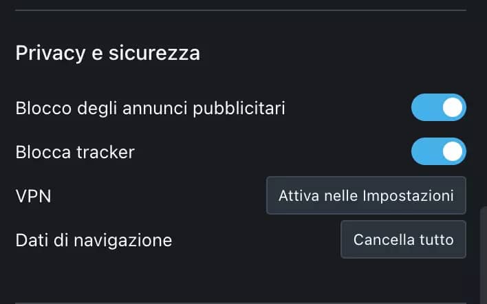Attivare VPN Opera